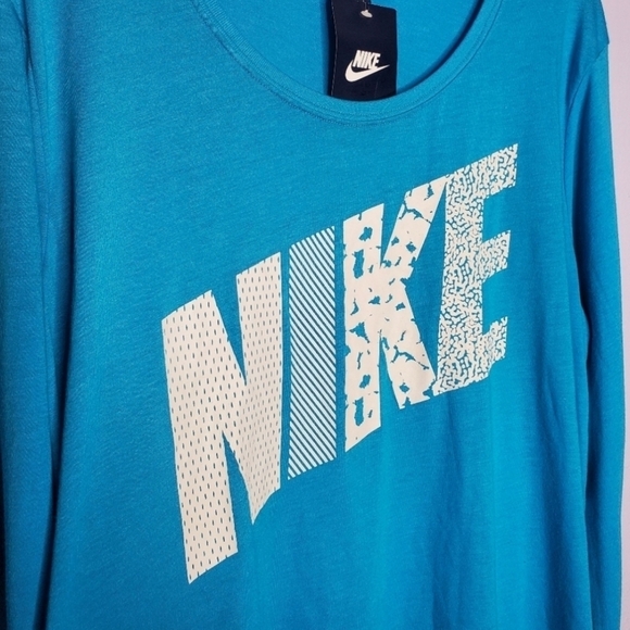 Nike Blue Prep Mixed Print Graphic Long Sleeve Top - Picture 3 of 9